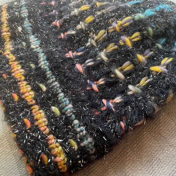 Kurt Geiger Black Glitter Rainbow Knit Winter Hat - Picture 2 of 5